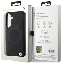 Заредете изображение във визуализатора на галерията – Original Case BMW hardcase Signature Leather Half Textured &amp; Circle MagSafe BMHMS24S23RTPK for Samsung Galaxy S24 Black
