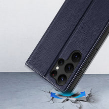Заредете изображение във визуализатора на галерията – Dux Ducis Skin X2 case for Samsung Galaxy S23 Ultra flip case wallet stand blue
