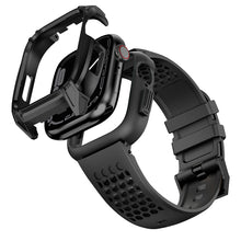 Заредете изображение във визуализатора на галерията – Kingxbar CYF148 2in1 Rugged Case for Apple Watch SE, 6, 5, 4 (44 mm) Stainless Steel with Strap Black
