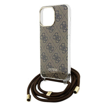 Заредете изображение във визуализатора на галерията – Original faceplate case GUESS GUHCP15LHC4SEW for iPhone 15 Pro (Crossbody Cord 4G Print / brown)
