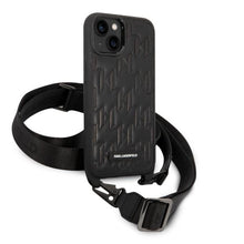Заредете изображение във визуализатора на галерията – Karl Lagerfeld KLHCP14SSTMMK iPhone 14 6.1" hardcase black/black Monogram Plaque Logo Strap
