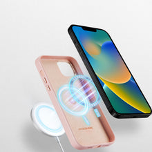 Заредете изображение във визуализатора на галерията – Dux Ducis Grit Leather Case for iPhone 14 Plus Elegant Faux Leather Cover (MagSafe Compatible) Pink
