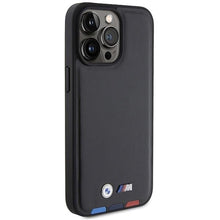 Заредете изображение във визуализатора на галерията – BMW BMHCP15X22PTDK iPhone 15 Pro Max 6.7" black/black Leather Stamp Tricolor
