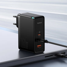 Заредете изображение във визуализатора на галерията – Baseus GaN5 Pro GaN charger 2x USB-C / USB-A 160W - black + USB-C - USB-C 240W cable - black
