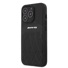 Заредете изображение във визуализатора на галерията – AMG AMHCP13LOSDBK iPhone 13 Pro / 13 6.1" black/black hardcase Leather Curved Lines

