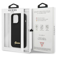 Заредете изображение във визуализатора на галерията – Guess GUHCP13XLSLMGBK iPhone 13 Pro Max 6.7" black/black hardcase Silicone Script Gold Logo
