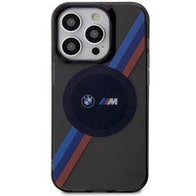 Заредете изображение във визуализатора на галерията – Case BMW BMHMP14XHDTK iPhone 14 Pro Max 6.7" grey/grey hardcase Tricolor Stripes MagSafe
