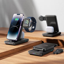Заредете изображение във визуализатора на галерията – Joyroom JR-WQS02 iPhone AirPods Apple Watch 4in1 charging station foldable - black
