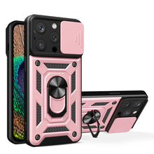 Заредете изображение във визуализатора на галерията – Hybrid Armor Camshield case with stand and camera cover for iPhone 15 Pro - pink
