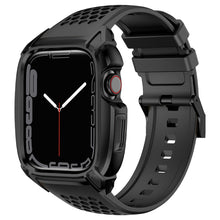 Заредете изображение във визуализатора на галерията – Kingxbar CYF148 2in1 Rugged Case for Apple Watch 8, 7 (45 mm) Stainless Steel with Strap Black
