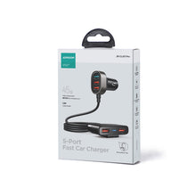 Заредете изображение във визуализатора на галерията – Joyroom fast car charger with extension cable 45W 5xUSB-A black (JR-CL03 Pro)
