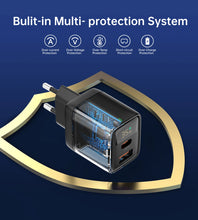 Заредете изображение във визуализатора на галерията – Choetech PD6052 USB-C USB-A PD 35W GaN wall charger with display - black
