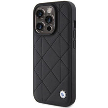 Заредете изображение във визуализатора на галерията – BMW Leather Quilted case for iPhone 15 Pro - black
