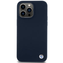 Заредете изображение във визуализатора на галерията – BMW Silicone Metal Logo case for iPhone 15 Pro Max - navy blue

