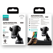 Заредете изображение във визуализатора на галерията – Joyroom Qi wireless 15 W automatic car charger electric phone holder (dashboard) black (JR-ZS248)
