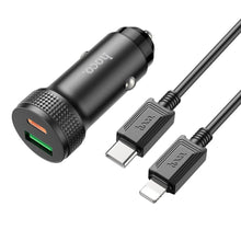 Заредете изображение във визуализатора на галерията – HOCO car charger USB QC 18W + Type C 20W + cable Type C to Iphone PD38W Z49B Level black
