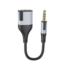 Заредете изображение във визуализатора на галерията – Borofone Cable BL19 Creator 2 in 1 - jack 3,5mm male to 2xjack 3,5mm female - 15 cm black
