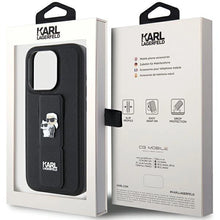 Заредете изображение във визуализатора на галерията – Karl Lagerfeld Gripstand Saffiano Karl&amp;Choupette Pins case for iPhone 15 Pro Max - black
