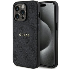 Заредете изображение във визуализатора на галерията – Original faceplate case GUESS GUHMP15XG4GFRK for iPhone 15 Pro Max (Magsafe / 4G Ring classic logo / black)
