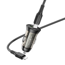 Заредете изображение във визуализатора на галерията – Borofone Car charger BZ26A Shadow - USB + Type C - PD 43W 3A with Type C to Lightning cable transparent-black
