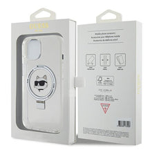 Заредете изображение във визуализатора на галерията – Original Pouch KARL LAGERFELD Ring Stand Choupette Head MagSafe KLHMP15SHMRSCHH for Iphone 15 White
