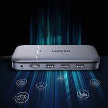 Заредете изображение във визуализатора на галерията – Ugreen multi-functional HUB USB Type C - 3x USB 3.2 Gen 2 (10Gbps) / HDMI 4K 60Hz / USB Type C PD / DC pocket SATA M.2 SSD case gray (CM296 70449)
