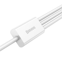 Заредете изображение във визуализатора на галерията – BASEUS cable 3in1 Flash Series II USB A to Micro + Lightning 8-pin + Type C 3,5A 0,5m white P10320105221-01
