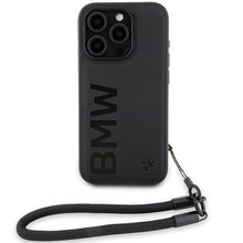 Заредете изображение във визуализатора на галерията – BMW Signature Leather Wordmark Cord case for iPhone 15 Pro - black
