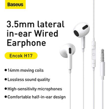 Заредете изображение във визуализатора на галерията – Baseus encok 3.5mm wired earphone h17 white ngcr020002 - TopMag
