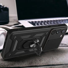 Заредете изображение във визуализатора на галерията – Hybrid Armor Camshield case for Samsung Galaxy A14 armored case with camera cover blue
