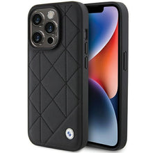 Заредете изображение във визуализатора на галерията – BMW Leather Quilted case for iPhone 15 Pro - black
