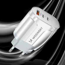 Заредете изображение във визуализатора на галерията – Wozinsky WWCUCW 60W wall charger 2x USB-C 1xUSB-A QC - white
