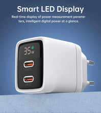 Заредете изображение във визуализатора на галерията – Choetech PD6051 2x USB-C PD 35W GaN wall charger with display - white
