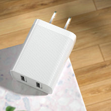 Заредете изображение във визуализатора на галерията – Kingkong charger EU adapter 2x USB 2.1A + 1m micro USB cable white (WP-U79m white)

