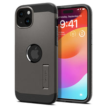 Заредете изображение във визуализатора на галерията – Spigen Tough Armor MagSafe case with stand for iPhone 15 - brown
