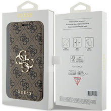 Заредете изображение във визуализатора на галерията – Original Case GUESS book 4G Metal Logo GUBKP15L4GMGBR for Iphone 15 Pro brown
