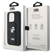 Заредете изображение във визуализатора на галерията – Original faceplate case KARL LAGERFELD KLHCP13LGSAKCPK for iPhone 13 Pro (Gripstand Saffiano KC PIN / black)
