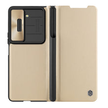 Заредете изображение във визуализатора на галерията – Nillkin Qin Leather Pro Samsung Galaxy Z Fold 5 Leather Flip Case with Camera Cover - Gold

