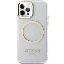 Заредете изображение във визуализатора на галерията – Original Case GUESS Metal Outline Magsafe hardcase GUHMP12MHTRMD for Iphone 12/12 Pro gold
