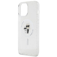 Заредете изображение във визуализатора на галерията – Original Pouch KARL LAGERFELD hardcase Karl&amp;Choupette Glitter MagSafe KLHMP13XHGKCNOT for Iphone 13 Pro Max transparent
