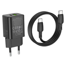 Заредете изображение във визуализатора на галерията – Borofone Wall charger BN14 Royal GaN - USB + Type C - QC 3.0 PD 30W with Type C to Type C cable black
