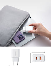 Заредете изображение във визуализатора на галерията – Joyroom JR-TCF05 20W USB-C / USB-A Fast Dual Port Wall Charger - White + USB-C - Lightning 1m
