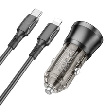 Заредете изображение във визуализатора на галерията – Borofone Car charger BZ24 Clever - Type C - QC 3.0 PD 20W with Type C to Lightning cable black
