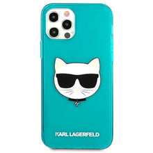 Заредете изображение във визуализатора на галерията – Оригинален гръб Karl Lagerfeld klhcp12lchtrb for iphone 12 pro max blue transparent fluo - TopMag

