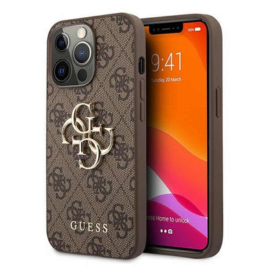 Оригинален гръб Guess за iphone 13 pro (4g big metal logo collection / brown) - TopMag