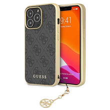 Заредете изображение във визуализатора на галерията – Оригинален гръб Guess за iphone 13 pro (4g charms collection / grey) - TopMag
