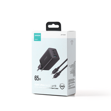Заредете изображение във визуализатора на галерията – Joyroom fast charger GaN 65W USB, 2x USB C black + USB C cable - USB C 100W 1.2m (TCG01)
