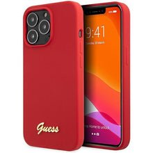 Заредете изображение във визуализатора на галерията – Guess GUHCP13XLSLMGRE iPhone 13 Pro Max 6.7" red/burgundy hard case Silicone Vintage Gold Logo
