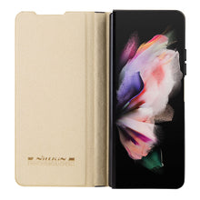 Заредете изображение във визуализатора на галерията – Nillkin Qin Leather Pro Case for Samsung Galaxy Z Fold 4 cover with a cover for the camera and a place for the stylus gold
