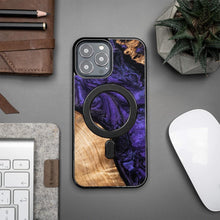 Заредете изображение във визуализатора на галерията – Wood and Resin Case for iPhone 13 Pro Max MagSafe Bewood Unique Violet - Purple and Black
